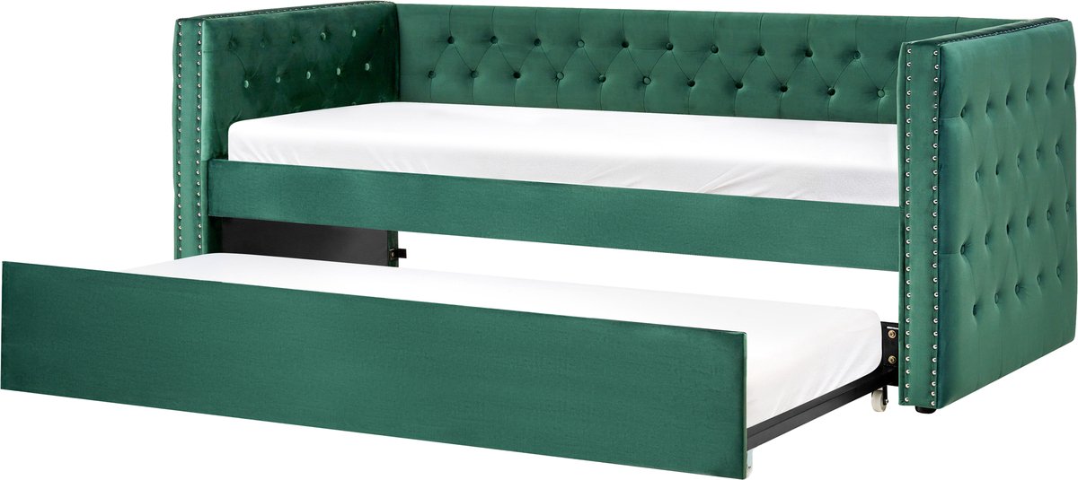 Beliani GASSIN - Onderschuifbed - Smaragdgroen - 90 x 200 cm - Fluweel