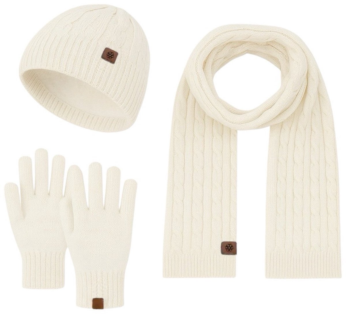 Ultiluxe® Winterset voor heren en dames - Muts, sjaal en handschoenen - Wit/creme - Voor volwassenen - Warm gevoerde beanie - Lange sjaal - Unisex - Winteraccessoire setje - Tegen kou en wind - Voor mannen en vrouwen