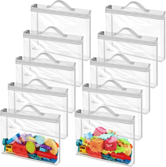 Grands sacs de rangement à fermeture éclair - Lot de 10 organiseurs de Jouets en PVC imperméables et réutilisables