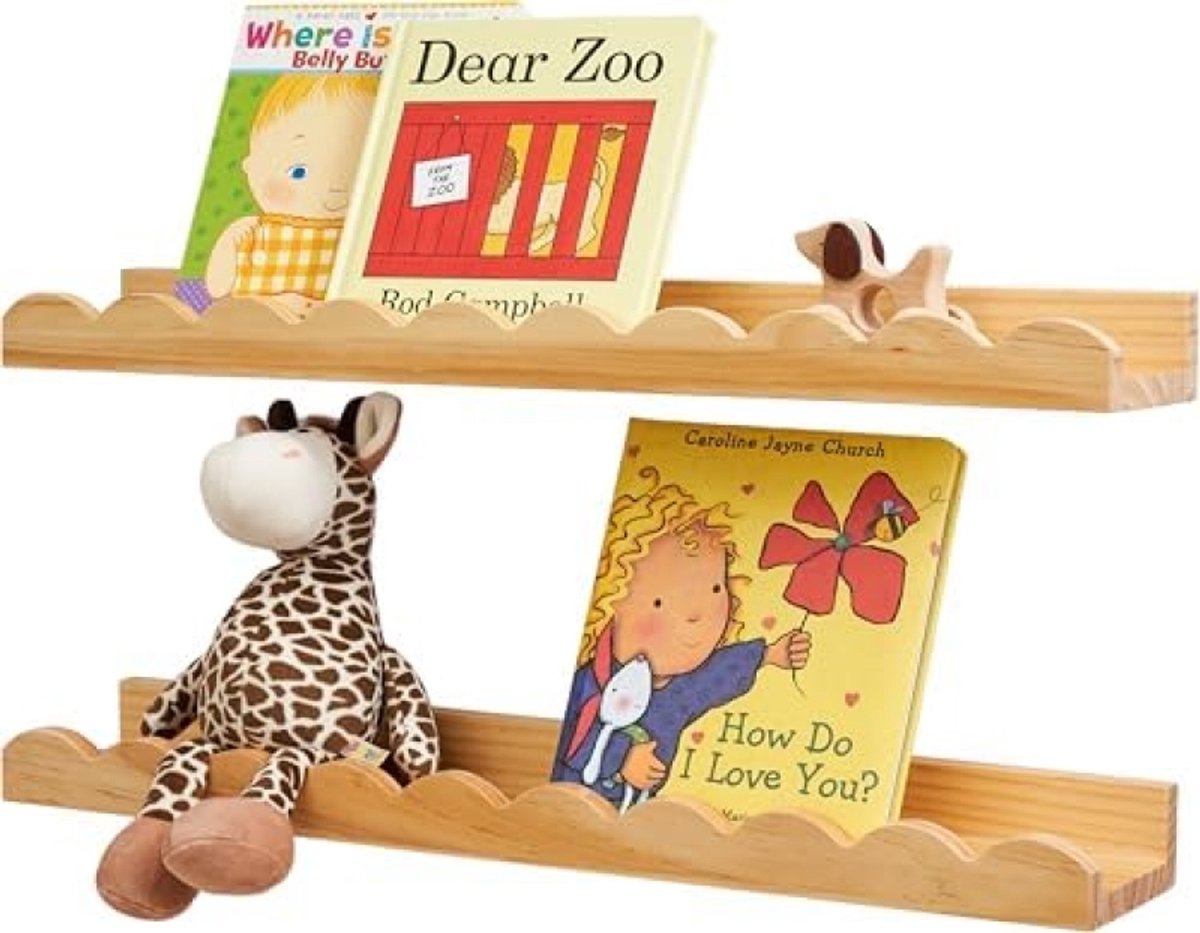 PromoHome Zwevende Wandplanken Set - Natuurlijk Houten Boekenplanken voor Kinderkamer Bruin