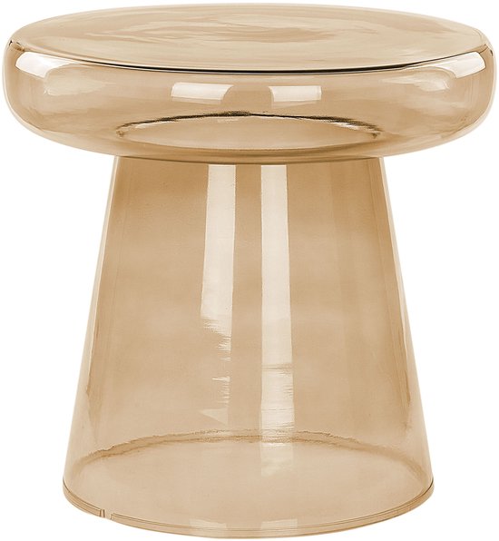 Table d'appoint en verre ambré avec un plateau plat et un pied conique.