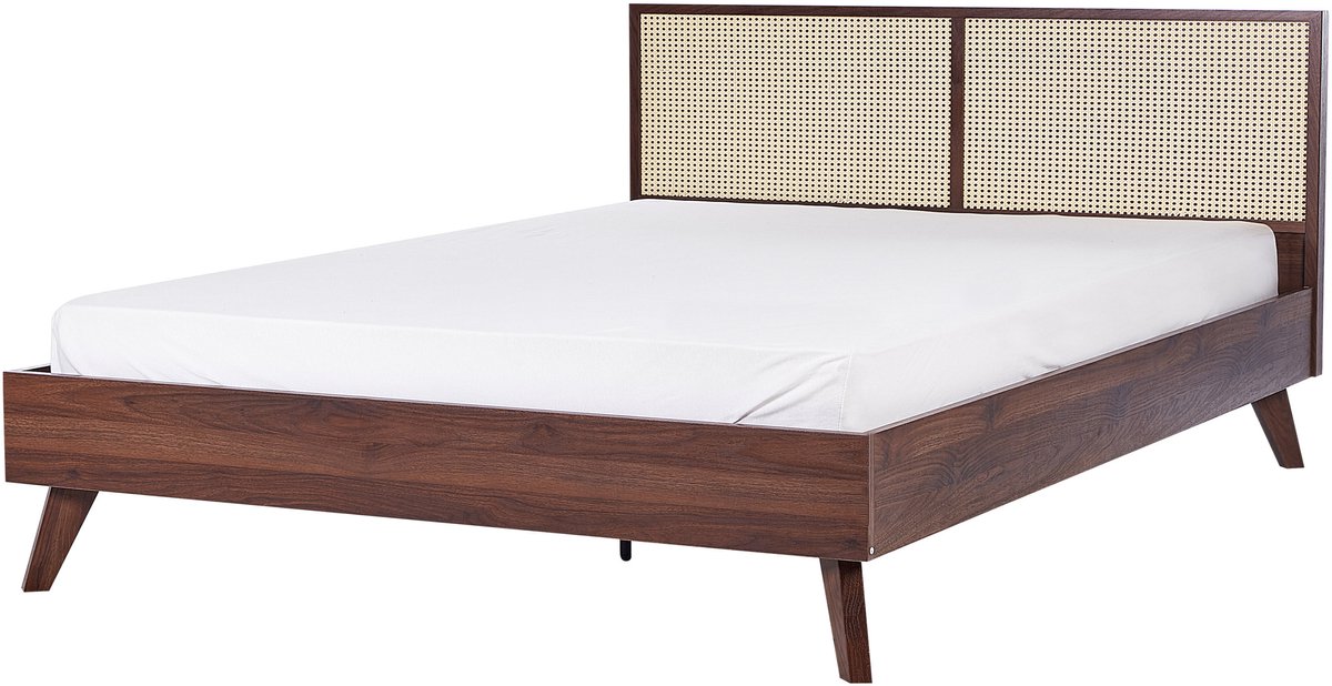 MONPAZIER - Tweepersoonsbed - Donkerhout - 180 x 200 cm - Rotan