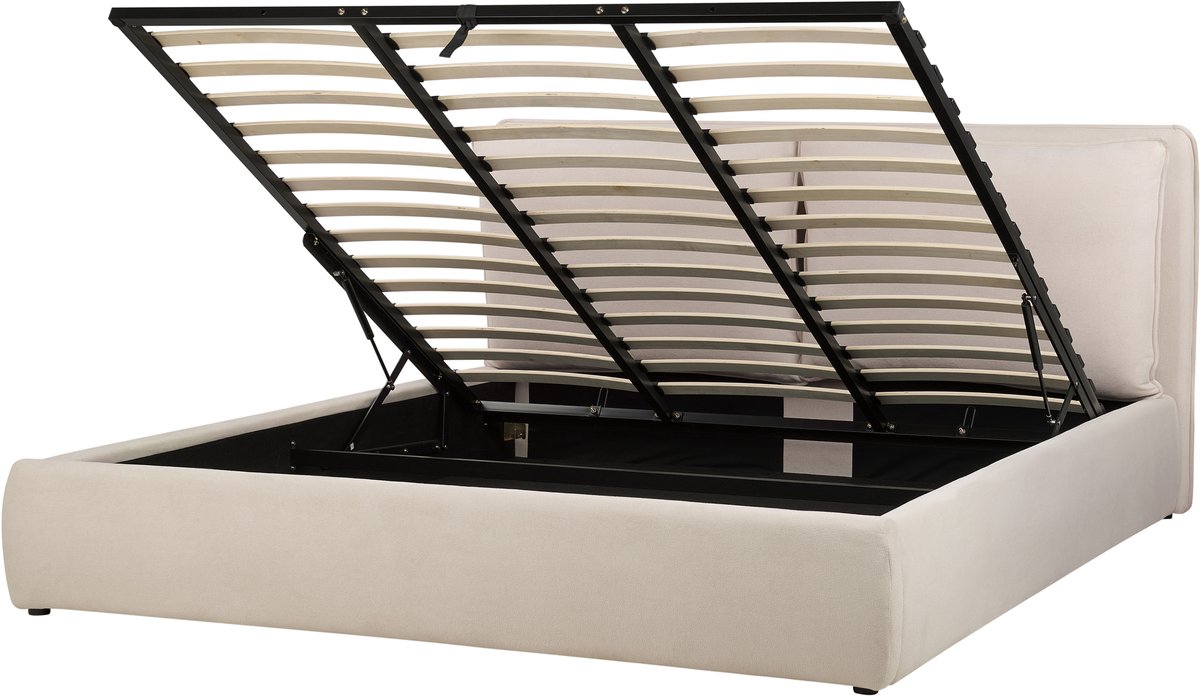 BELIANI BAJONNA - Bed met opbergruimte - Lichtbeige - 180 x 200 cm - Polyester