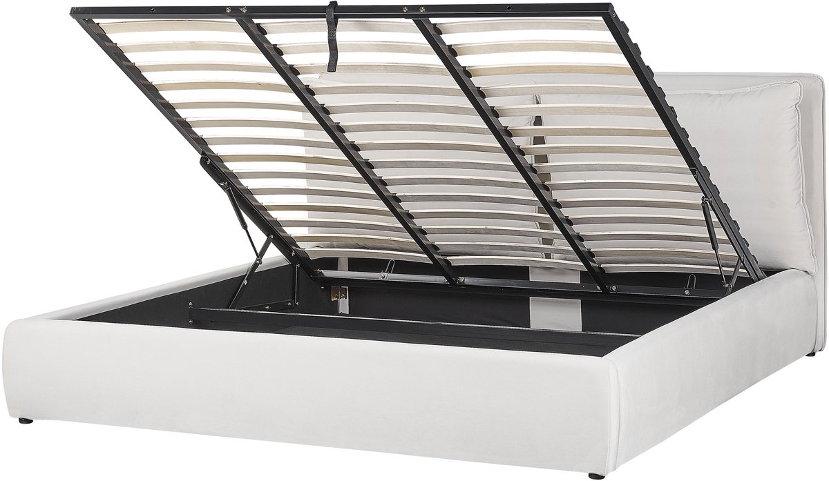 BELIANI BAJONNA - Bed met opbergruimte - Gebroken wit - 180 x 200 cm - Fluweel