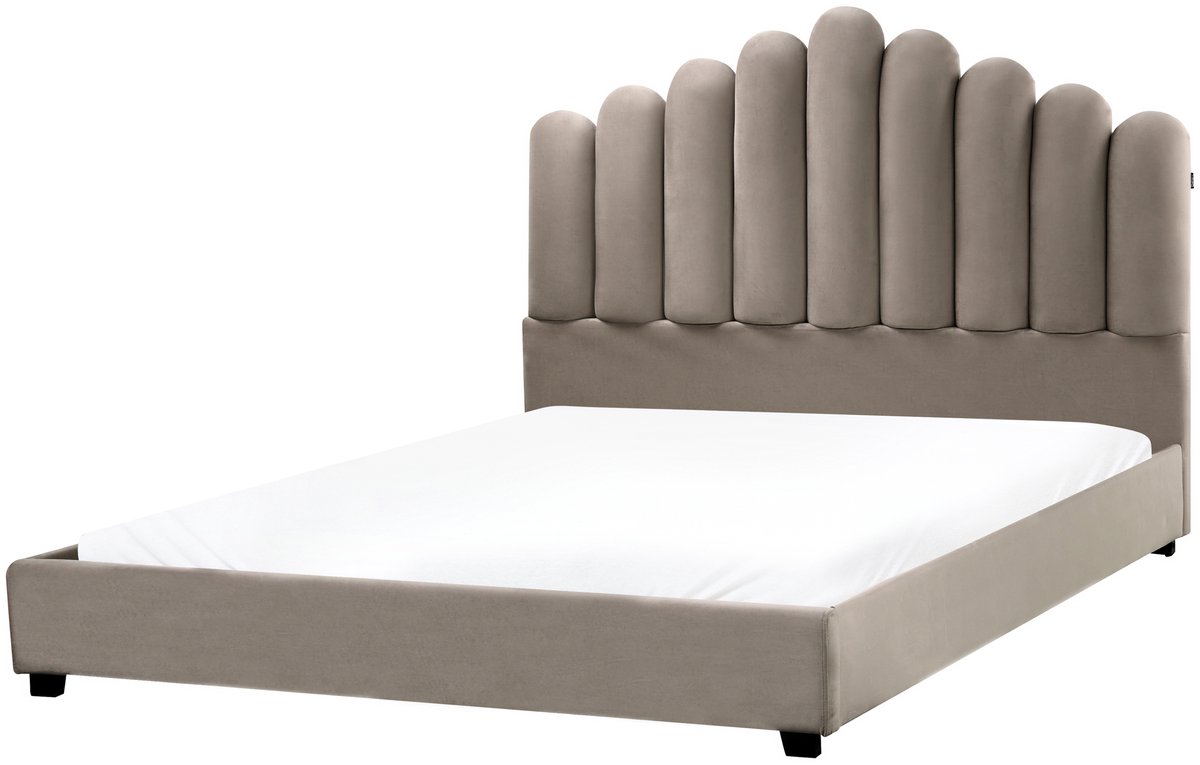 Beliani VINCENNES - Bed - Taupe - 160 x 200 cm - Fluweel Beige