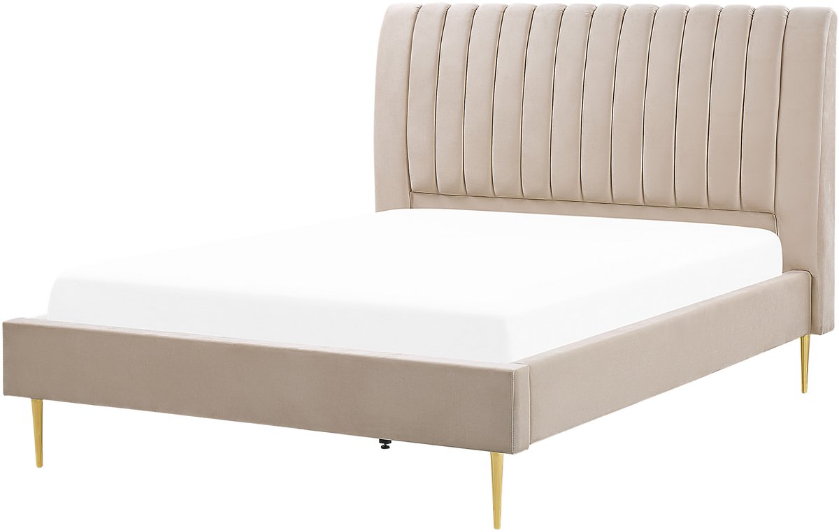 Beliani MARVILLE - Tweepersoonsbed - Zandbeige - 140 x 200 cm - Fluweel