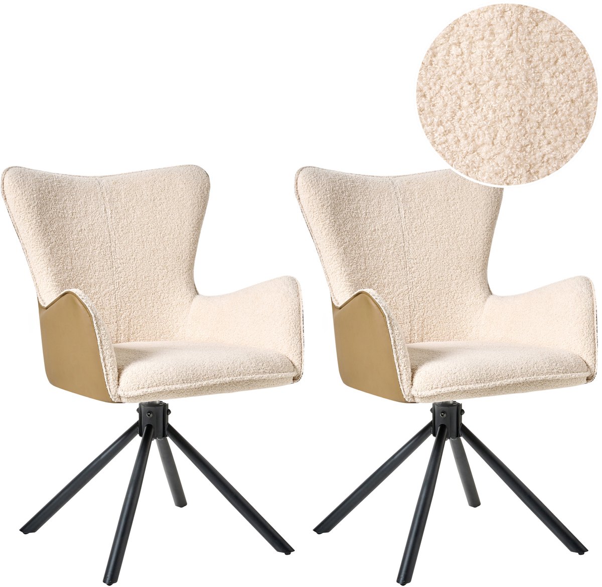 Beliani NOVI - Set van 2 eetkamerstoelen - Lichtbeige - Bouclé