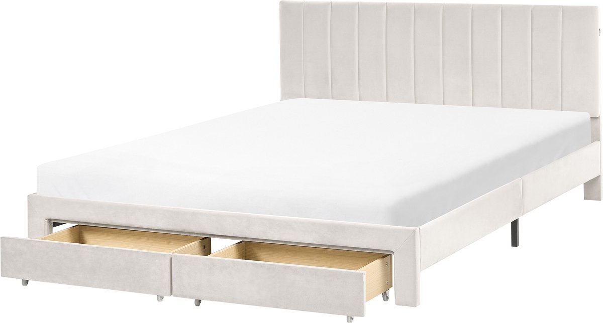Beliani LONZAC - Bed met opbergruimte - Gebroken wit - 160 x 200 cm - Fluweel