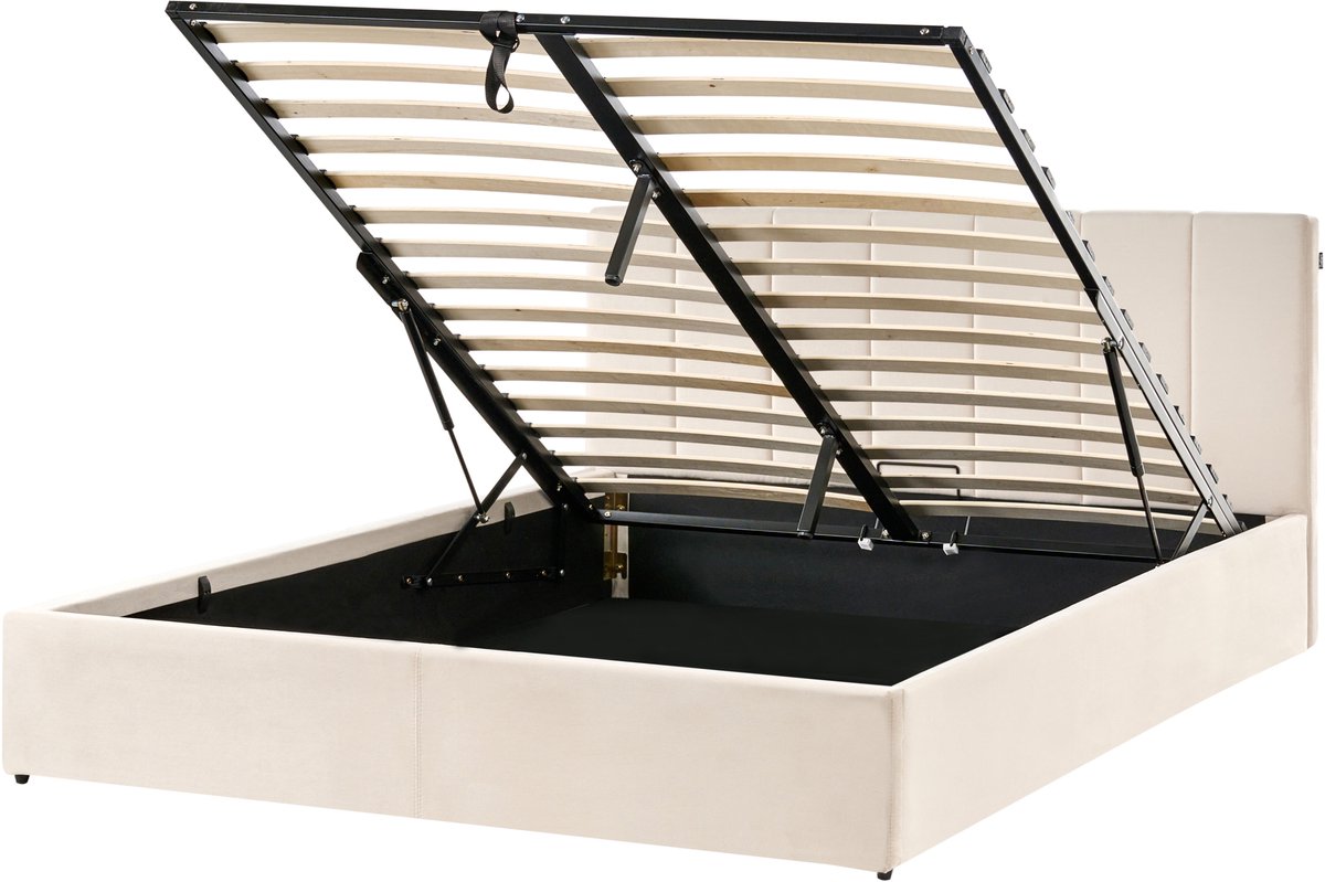 Beliani DREUX - Bed met opbergruimte - Lichtbeige - 160 x 200 cm - Fluweel