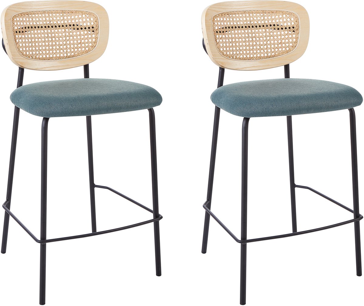 MAYETTA - Barkruk set van 2 - Blauwgroen - Polyester