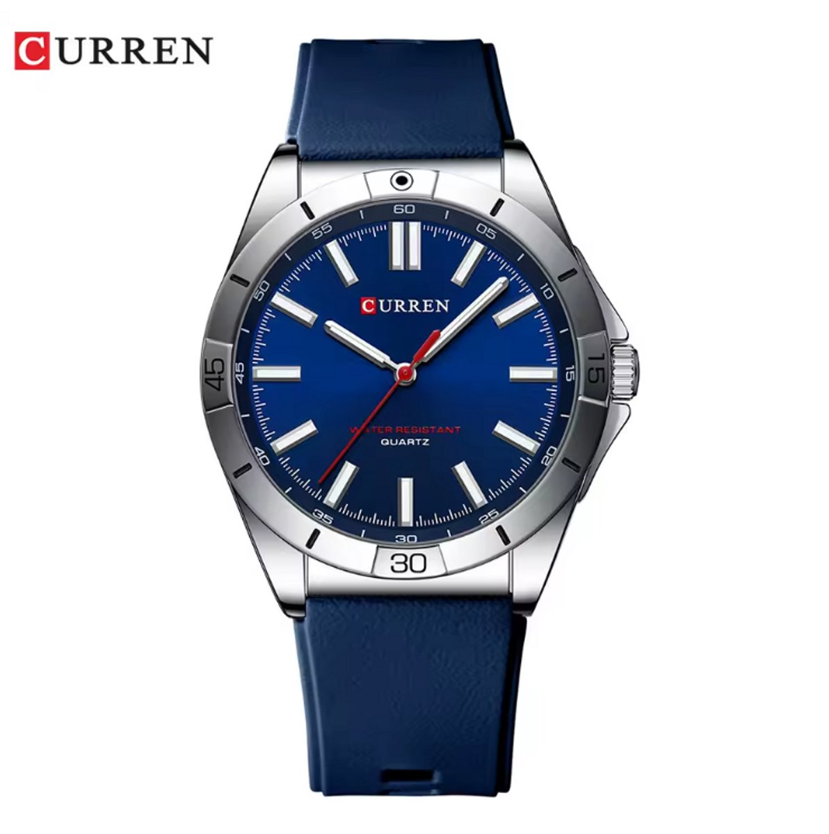CURREN Horloge 8449 - Zilverkleurig-Blauw - Heren - Quartz - Ronde Kast - Siliconen Band - Lichtgevend - Outdoor Sporthorloge - Waterbestendig