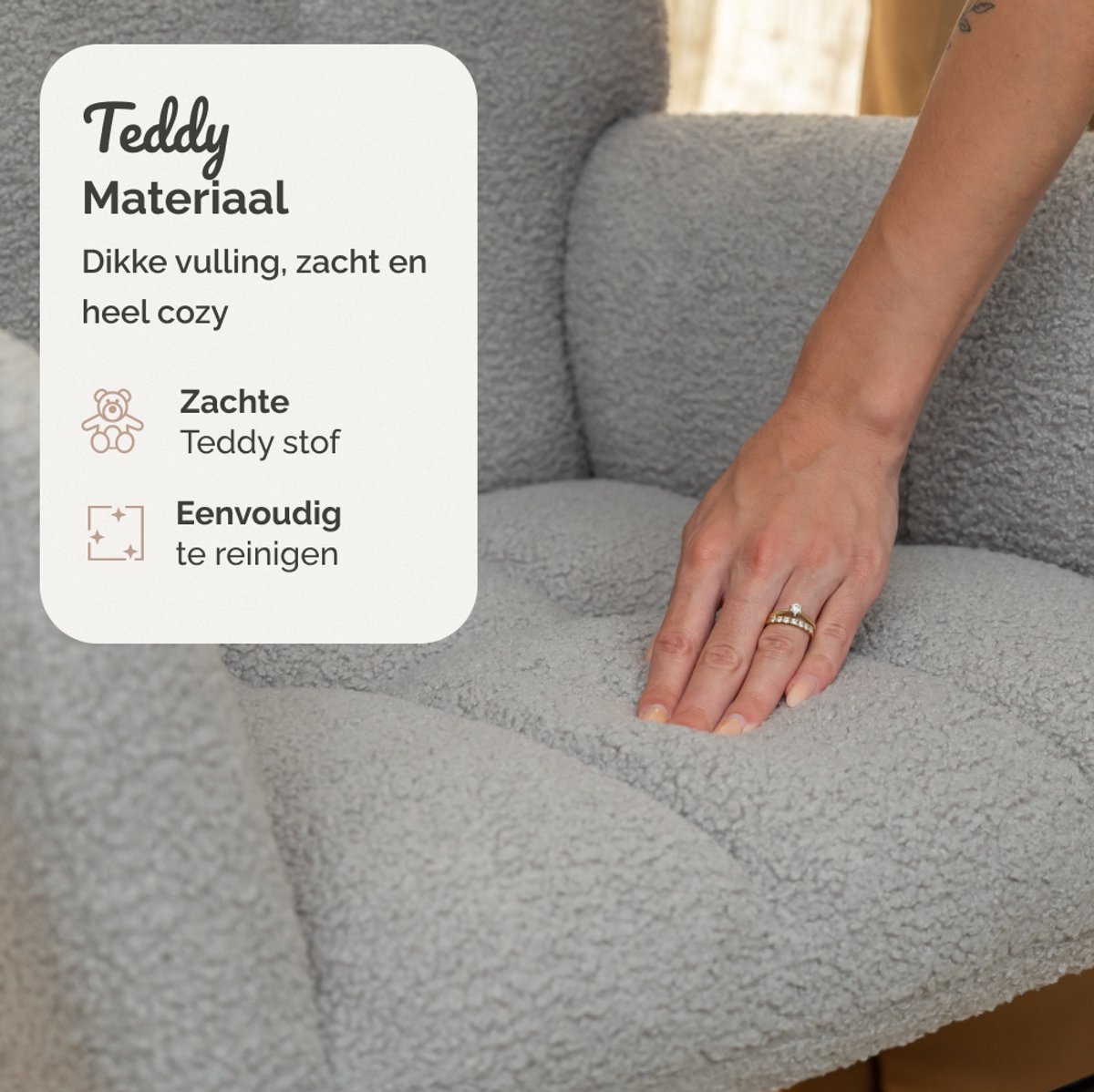 SITTT Schommelstoel - Relaxstoel babykamer - Fauteuil - Voedingsstoel - Licht Grijs — afbeelding 8