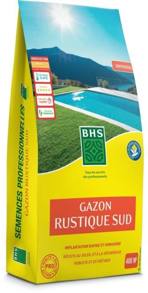 Gazon - BHS - Rustic South Lawn - 10 kg - Bestand tegen droge omstandigheden dankzij hoge zwenkgras - Snel en homogeen