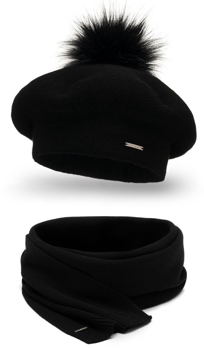 Vivisence Dames Winter Baret En Sjaal Set - Wolmix Met Wol En Acryl Met Pompon Van Imitatiebont - Zacht Comfort Voor Koude Dagen Elegant Bij Alledaagse En Chique Outfits Afmetingen Sjaal 166 X 29 Cm - Zwart — cadeau in Mode & Accessoires - foto 3