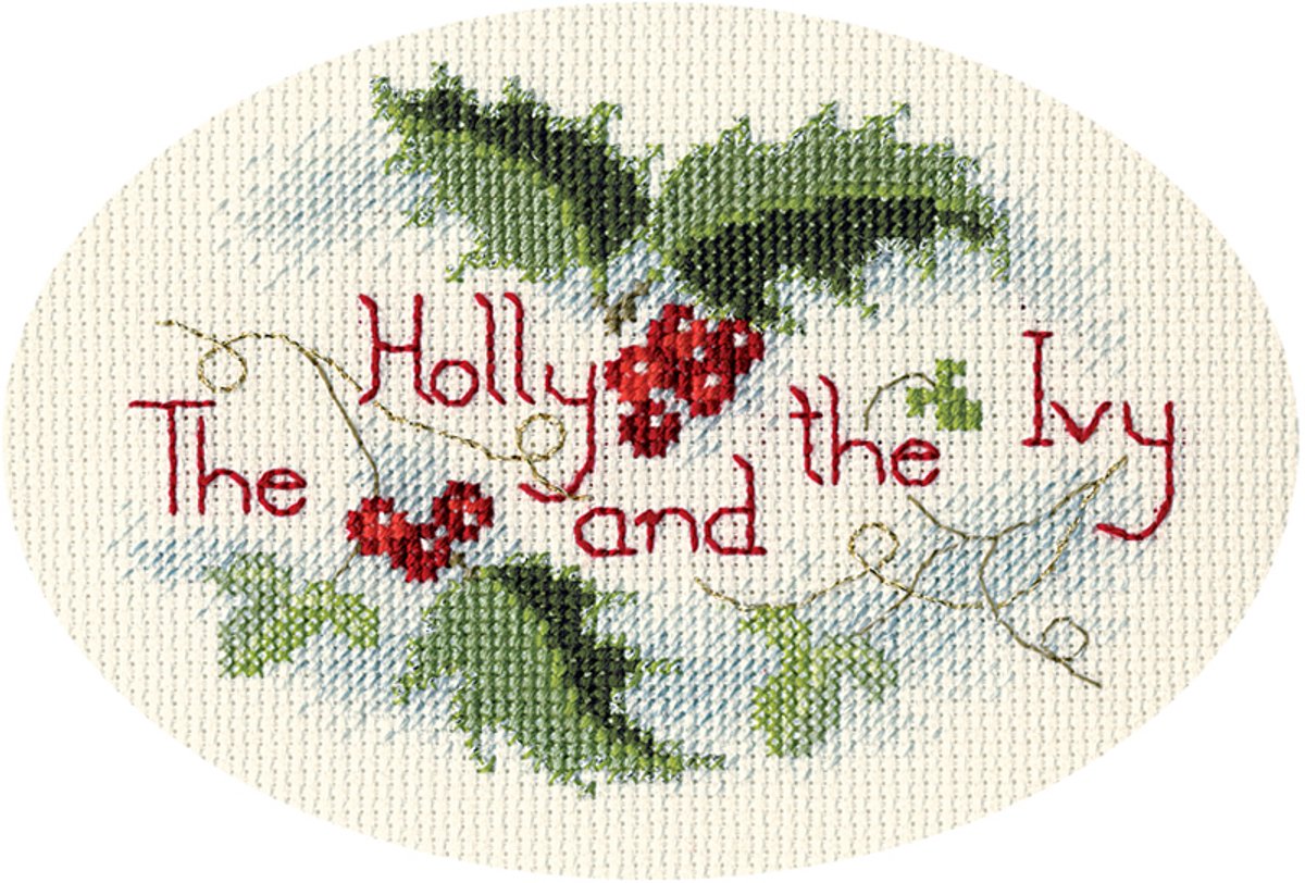 Bothy Threads borduurpakket kerstkaart The Holly And The Ivy CDX22 telpatroon
