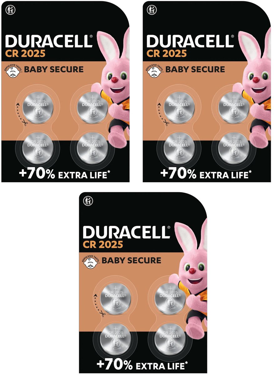 Set van 12 Duracell CR2025 batterijen (knoopcellen, 3V)
