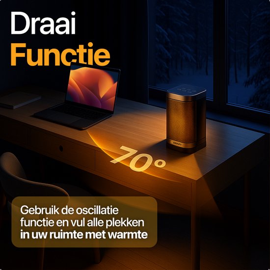 KRAFT Elektrische Kachel - Keramische Ventilatorkachel - Heater - Verwarming Electrisch - 1500W - 70° Draaifunctie