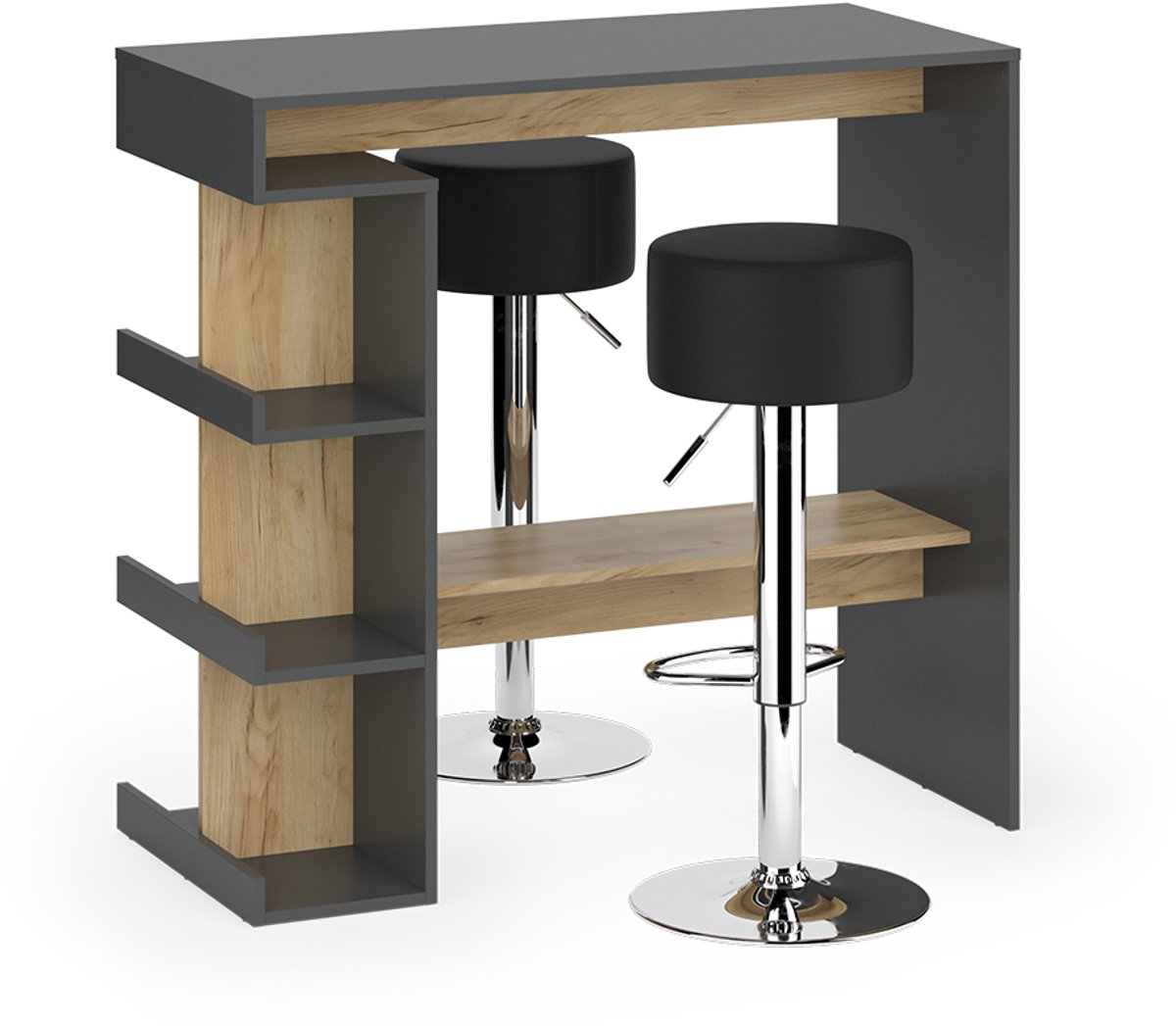 Vicco Dana Bartafel set – 108 x 50 cm met 2 barkrukken Antraciet/gouden eik Antraciet/Goudkleurig Eiken