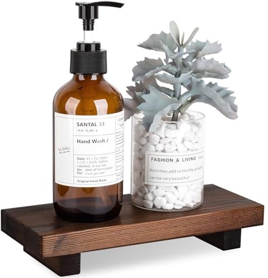 Kleine houten dienblad sokkel stand boerderij badkamer decor decoratieve houten verhoger keuken zeepbakje houder voor ijdelheid, toonbank, gootsteen, bruin