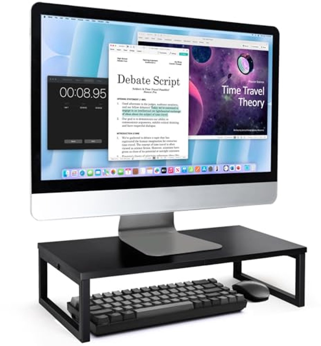 Monitorverhoging 20 inch - Hout en Metaal - Ergonomische Bureau Stand