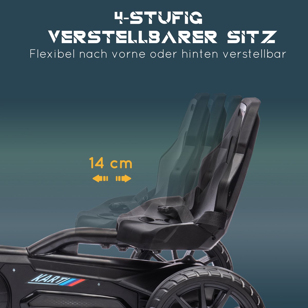 HOMCOM Trapauto Go-Kart Kunststof, Metaal 100L x 58B x 58,5H cm Zwart — afbeelding 9