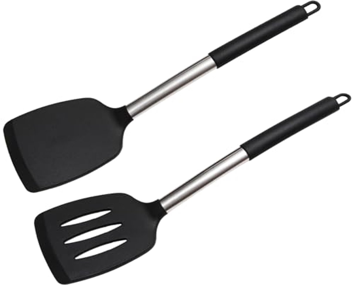 Set van 2 hittebestendige spatels met roestvrijstalen handgreep voor de keuken