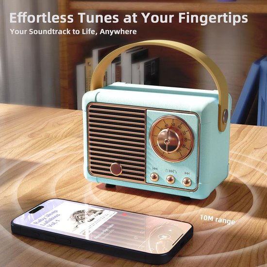 Speaker-bluetooth speaker-Retro Bluetooth Speaker - Vintage Draagbare Muziekspeler met Handvat-Mini Speaker voor Slaapkamer en Kantoor van Merkloos — afbeelding 4