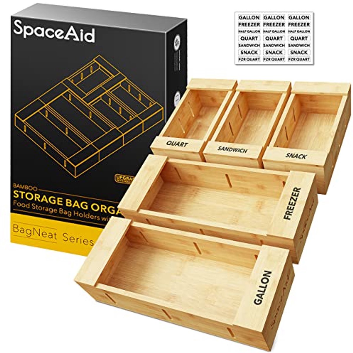 Bamboe Organizer voor Keukenlade - Compatibel met Ziplock Opbergtassen (5 Pack)