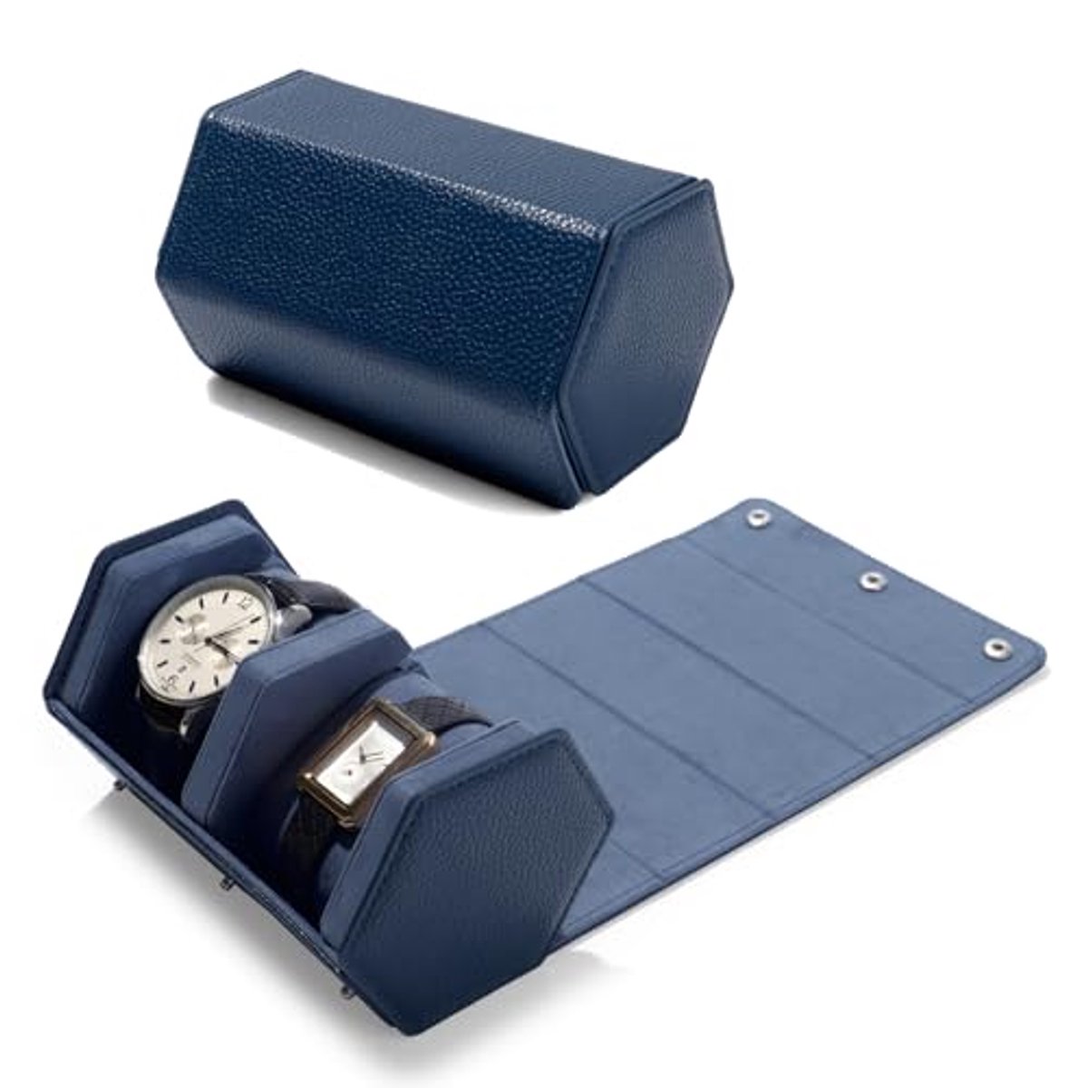 Horlogedoos van kunstleer voor heren met 2 vakken en fluwelen binnenkant