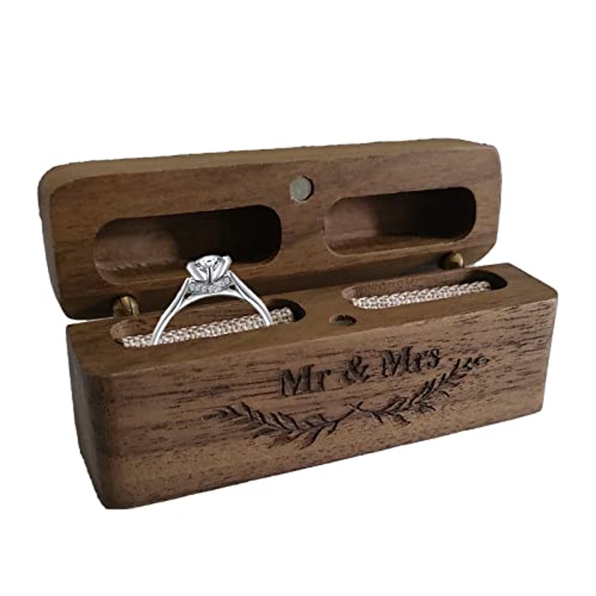 Houten Bruiloft Ringdoos met Mr Mrs Patroon - Ideaal voor Verloving en Bruiloft