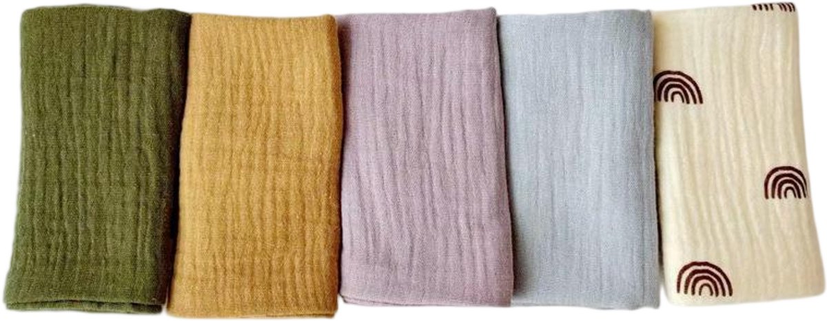 Image of 5-pack baby mousseline gezichtshanddoeken - pasgeboren handdoekset - 25 x 25 cm gezichts- en badhanddoeken - herbruikbare baby gezichtshanddoeken - 100% katoen - zacht en ademend - stijl E
