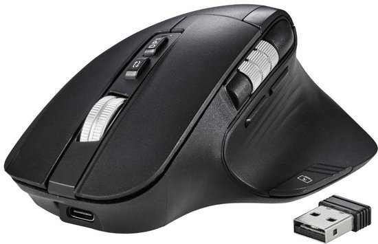 Renkforce RF-OBTM-500 Ergonomische muis Draadloos Optisch Zwart 8 Toetsen 3200 dpi Ergonomisch, Multipair-functie