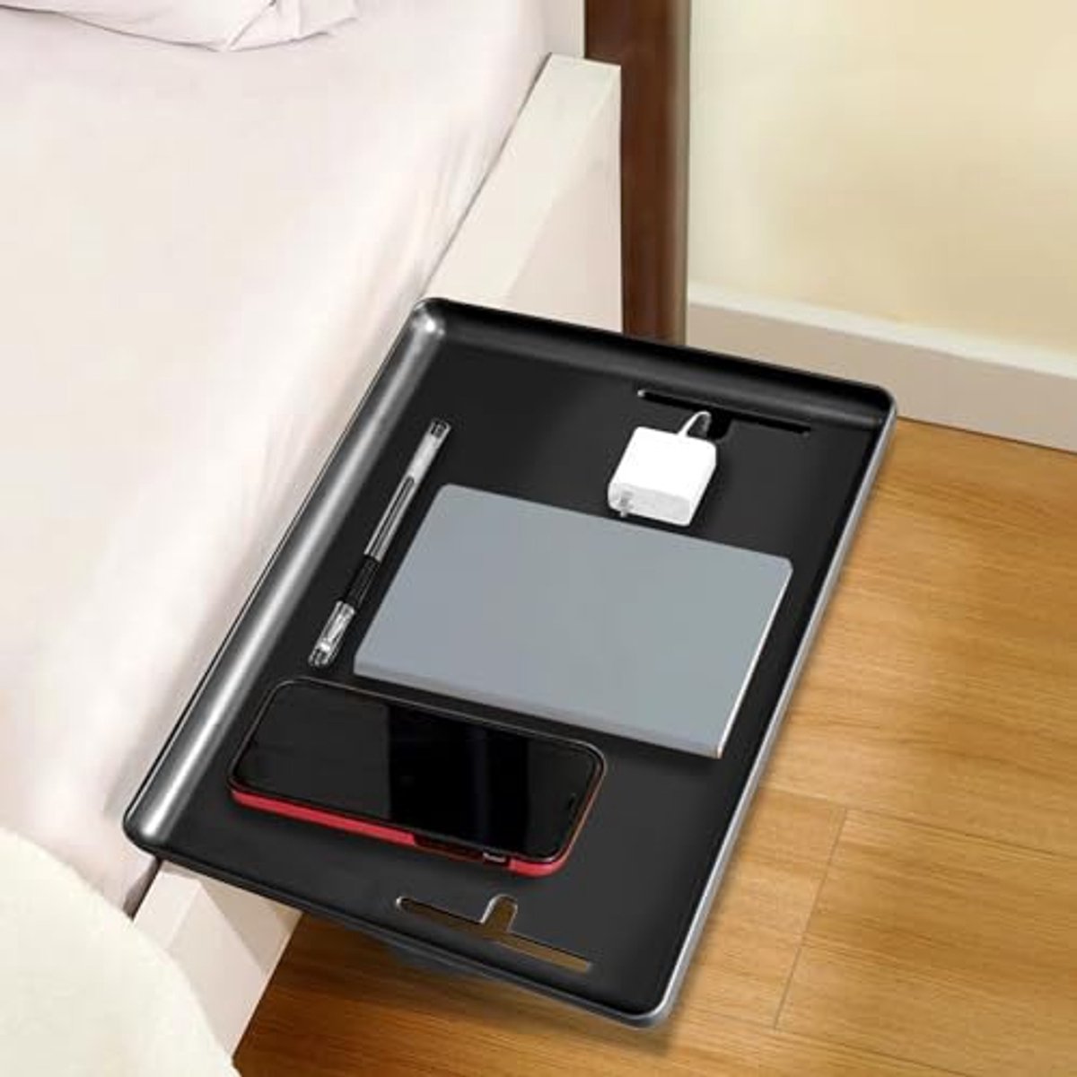 Nachtkastje met Dienblad en Kabelgeleiding - Hangende Bed Plank Organizer