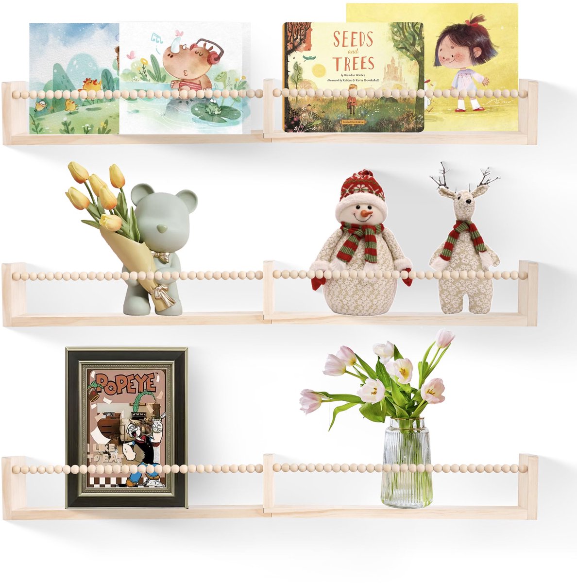 Azomor® Kinderkamer Wandplanken Set van 3 voor Speelgoed en Boekenopslag