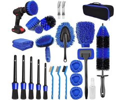 25-Delig Auto Schoonmaak Set - Auto Reinigingsborstels - Interieur En Exterieur Reiniging - Zachte Microvezel Borstels - Ergonomische Handvatten - Opbergtas Inbegrepen