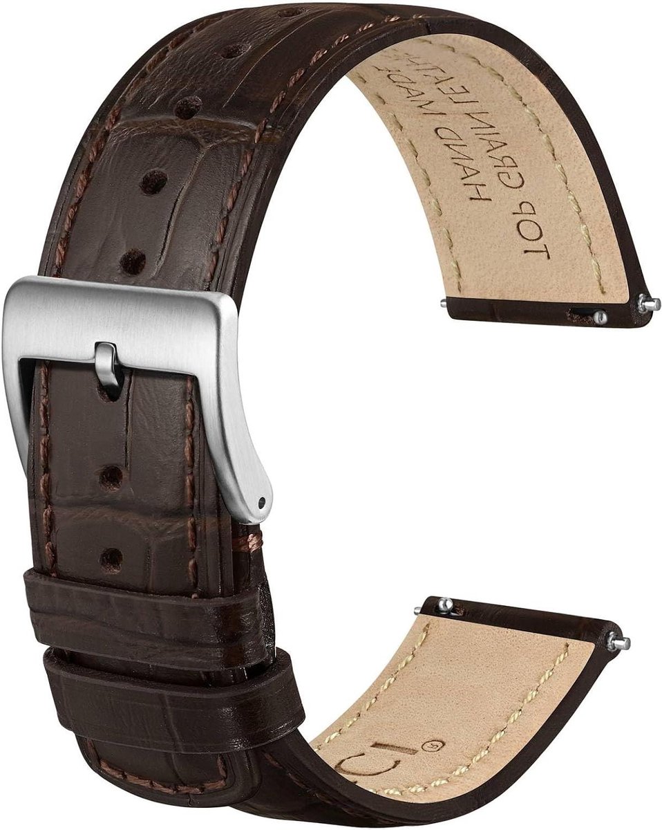 Leren Horlogeband met Alligator Patroon en Quick Release Sluiting - Bandbreedte 18mm 20mm 22mm