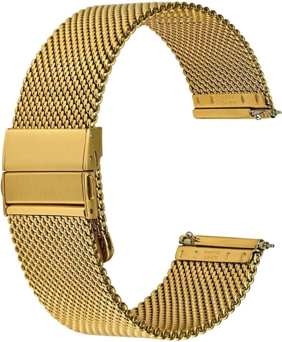Metalen horlogeband mesh snelsluiting heren en dames, roestvrij staal 316L, vouwsluiting, 14 mm 16 mm 18 mm 20 mm 22 mm