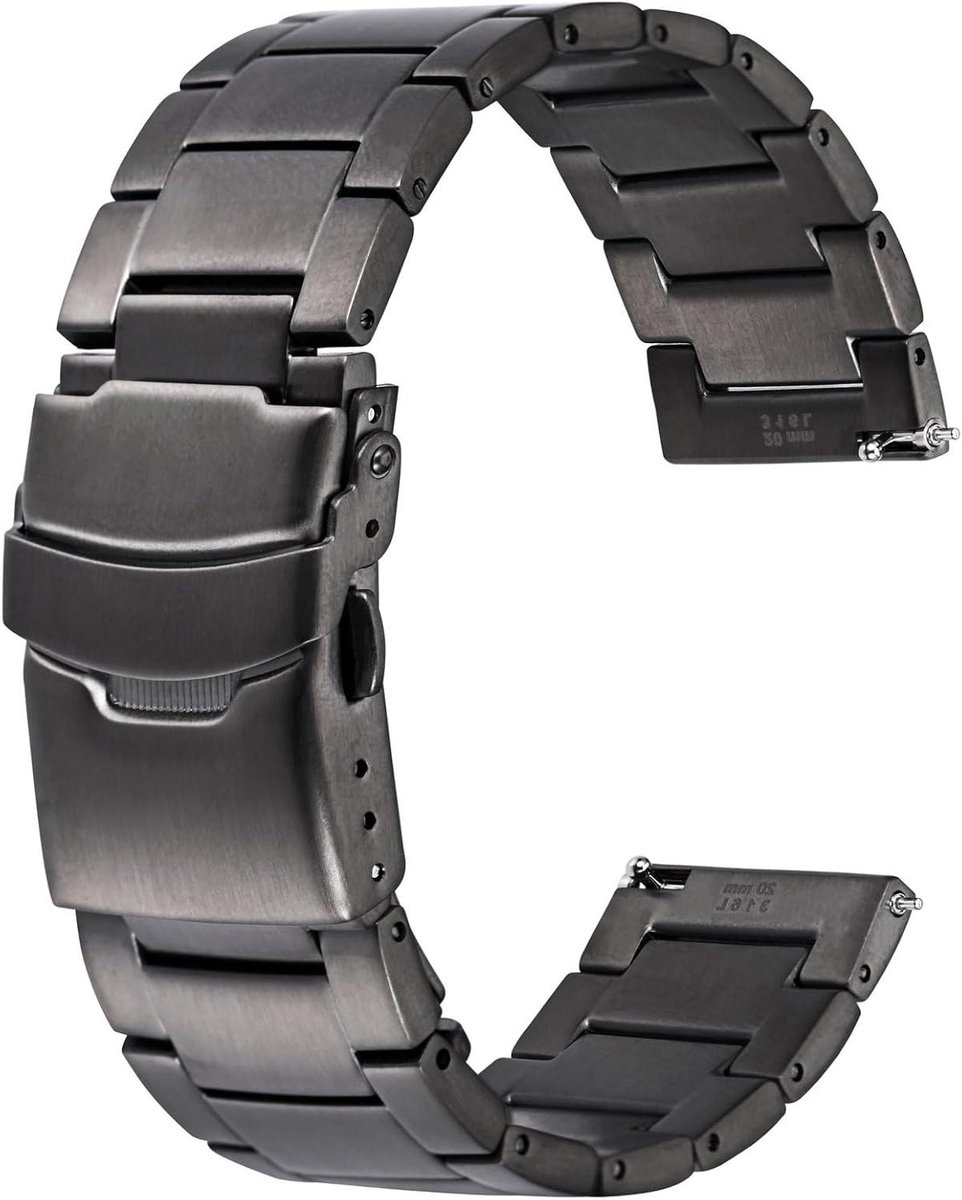 Metalen horlogeband met vouwsluiting voor horlogebandbreedte 18 mm, 20 mm, 22 mm en 24 mm. Duurzaam staal, 316L roestvrij, stevig ontwerp.