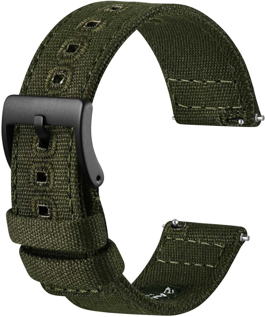 Canvas horlogebandje met snelsluiting - Stijlvolle band in diverse breedtes - Duurzaam materiaal - Geschikt voor horloges met klemmen van 18 mm, 19 mm, 20 mm, 22 mm en 24 mm breed