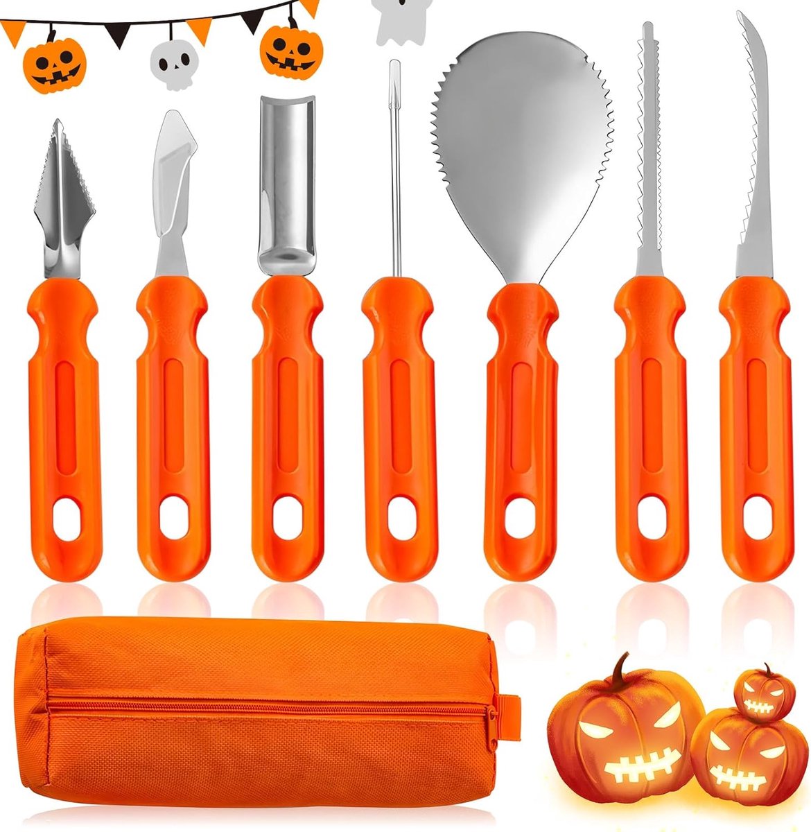 Halloween Pompoen Snijset Gereedschap, 7-delig Halloween Pompoen Snijgereedschap, Professioneel Pompoen Snijgereedschap voor Volwassenen Kinderen voor Halloween Decoraties, Cadeau Halloween - Cyslmuk®