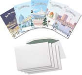 Inspra Studio – Luxe Kerstkaarten met Enveloppen – 5 Stuks – Rotterdam Stad Wenskaarten – Artistieke Illustraties van Nederlandse Steden