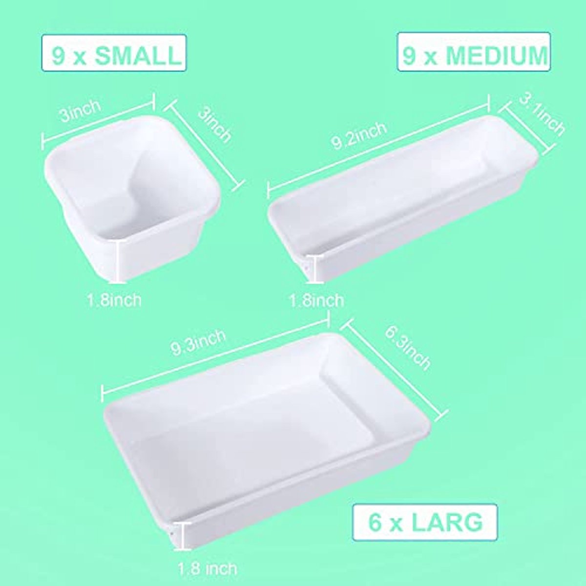 Lade-organizer set van 24 voor kantoor en keuken - kunststof, wit, 3 maten