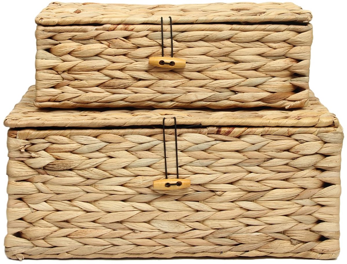 Azomor® Set van 2 handgemaakte opbergmanden met deksel voor diverse toepassingen