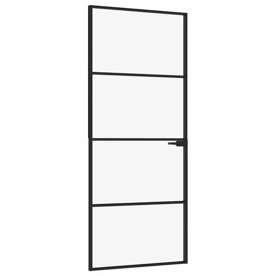 vidaXL - Binnendeur - 83x201,5 - cm - gehard - glas - en - aluminium - smal - zwart