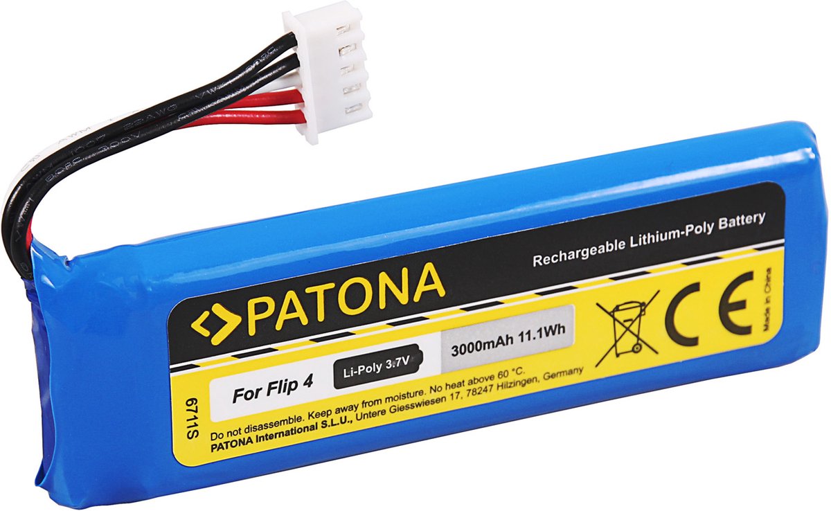 PATONA 6711, Oplaadbare batterij, Blauw, JBL, Flip 4, Lithium-Ion (Li-Ion), 3000 mAh