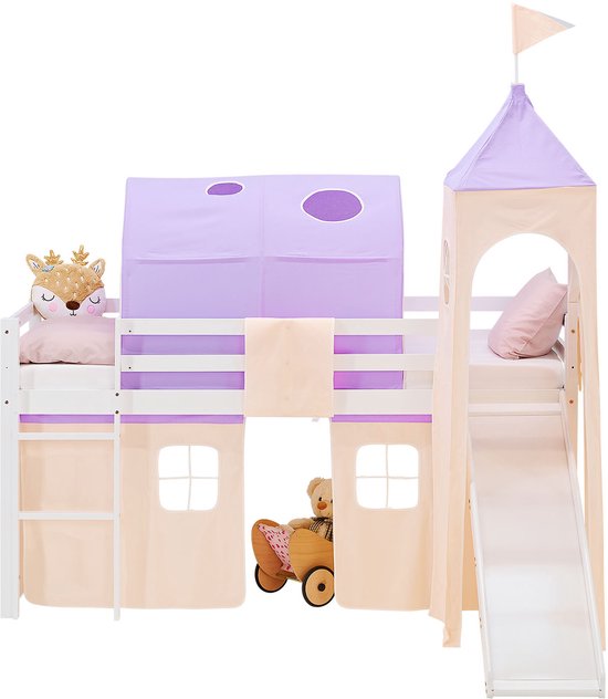 Lit mezzanine Homestyle4u - 90x200 cm - pêche - avec toboggan