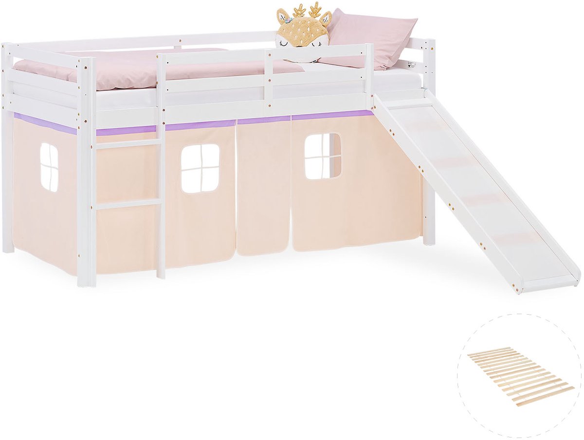 Homestyle4u Hoogslaper - 90x200 cm - perzik - met lattenbodem Wit