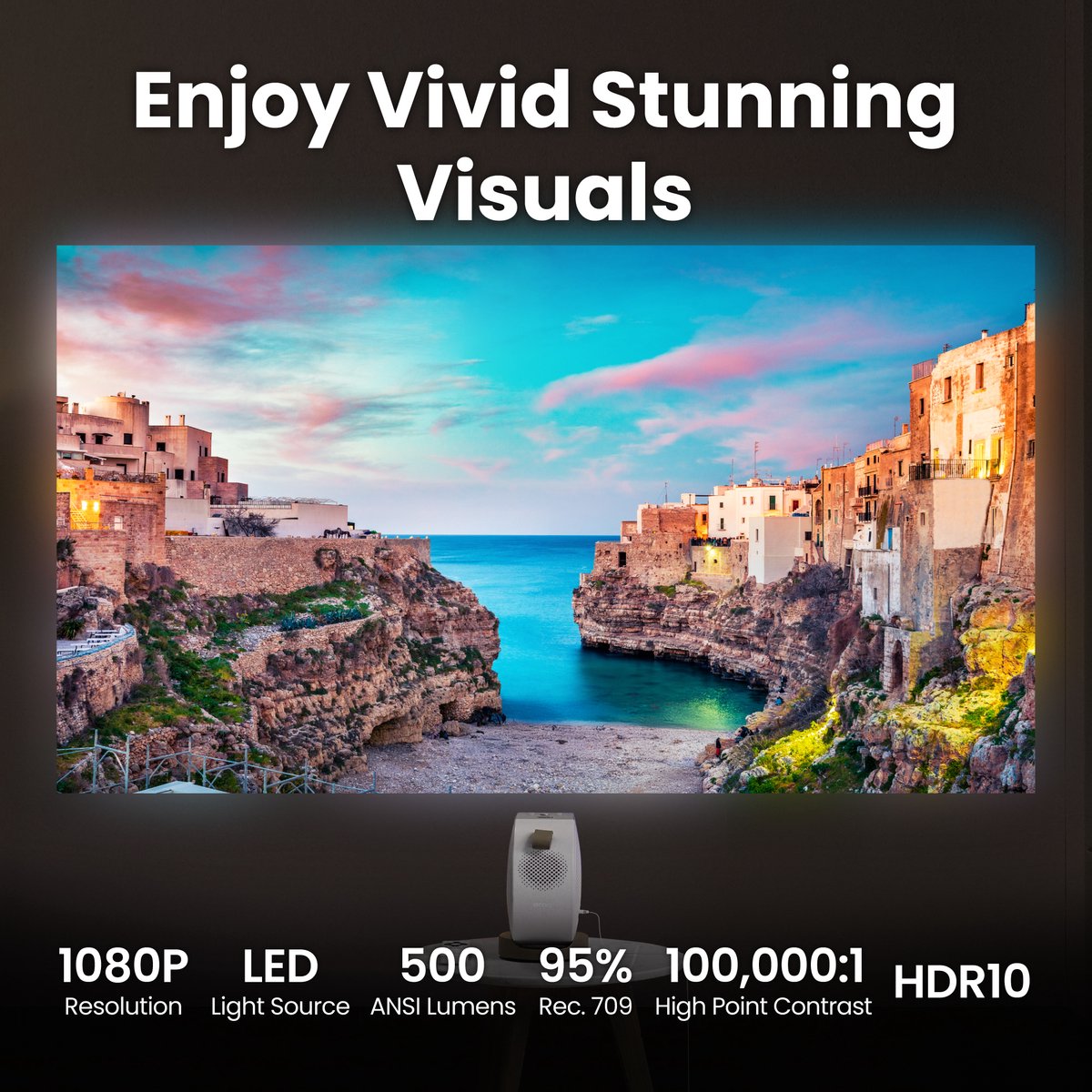 BenQ GV32 1080p Full HD LED Mini Beamer - Draagbare muur- en plafondprojector met statiefvoet - Projectie met roterende hoek - Projector met 500 ANSI Lumen - 18W 2.1ch bass Bluetooth speaker - Google TV met Netflix - Chromecast & AirPlay - Autofocus – foto 8