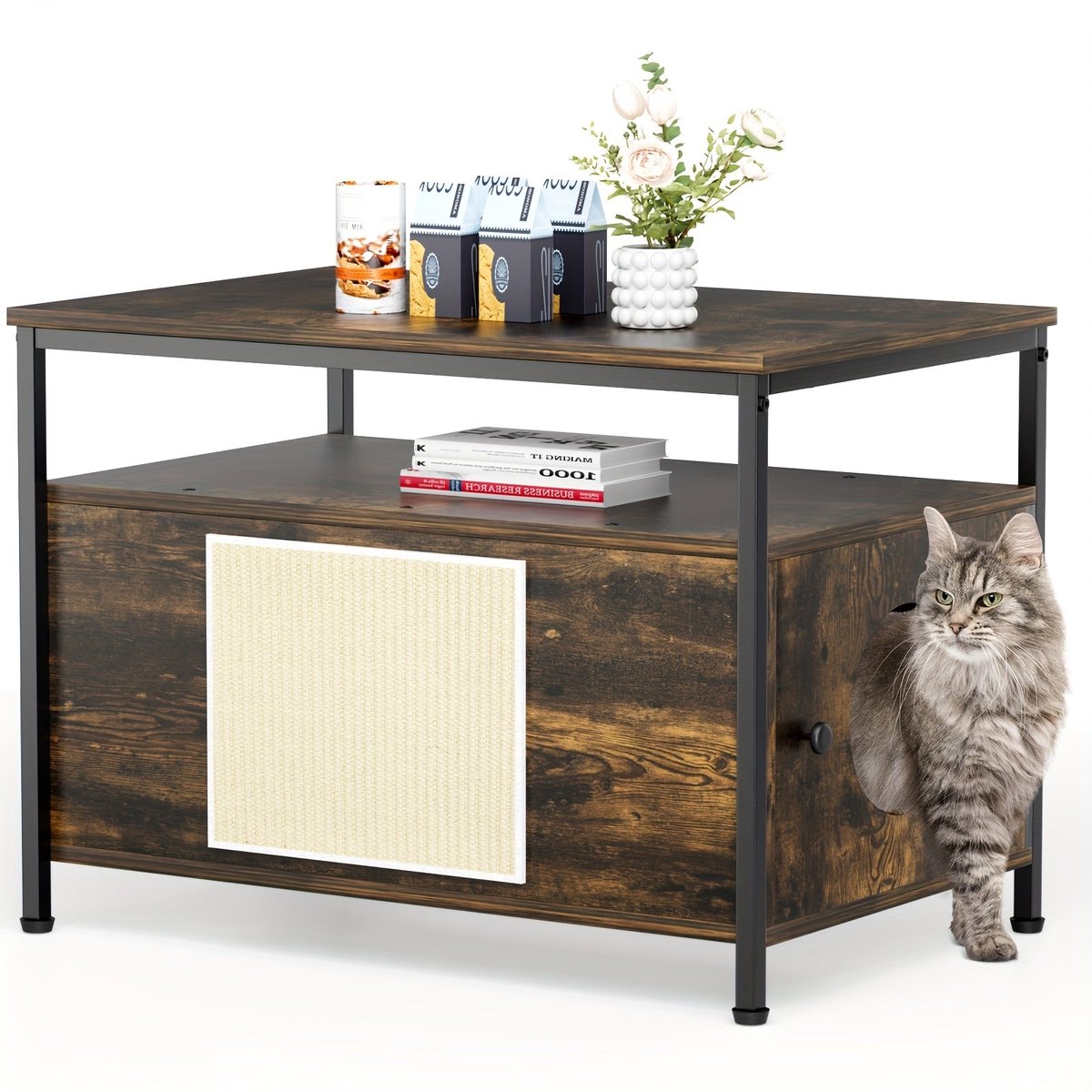 Kattenbakmeubel – Kattenkast – Kattenbak Kast – Kattenhuis – Kattenbak Ombouw – Tijgerhout Kleur – Extra Groot 80x50x59 cm – Inclusief Krabmat Kattenbakmeubel – Kattenkast – Kattenbak Kast – Kattenhuis – Kattenbak Ombouw – Tijgerhout Kleur – Extra Groot 80x50x59 cm – Inclusief Krabmat