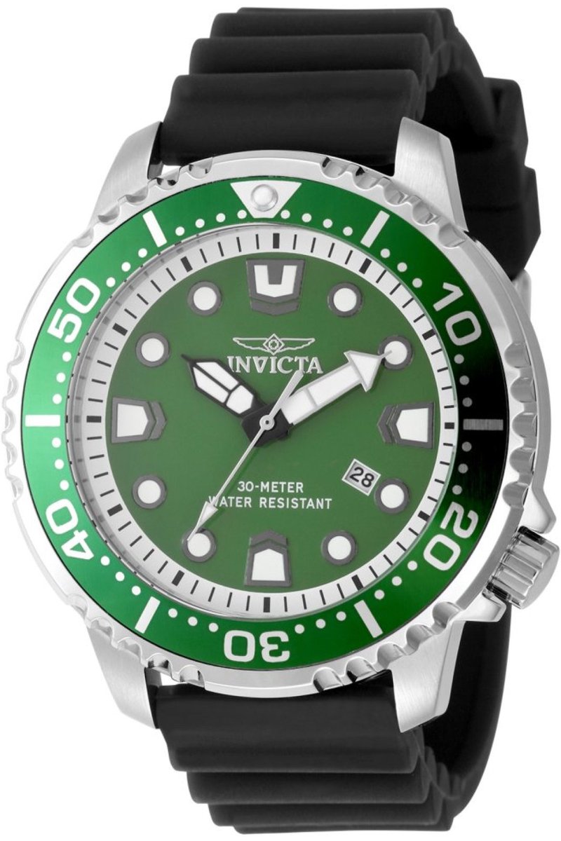 Invicta Pro Diver 49546 Heren Horloge - Waterdicht - Analoog - Quartz Uurwerk - Roestvrij Staal met groene Wijzerplaat - 48mm